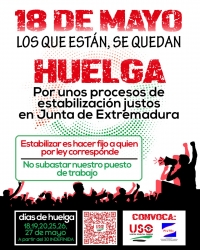 USO convoca huelga para los empleados públicos de la  Administración General de la Junta de Extremadura.
